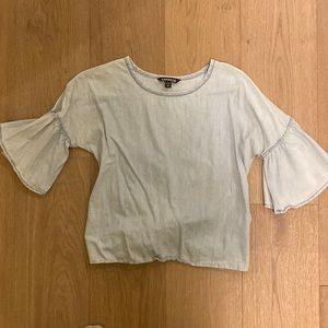 Express denim bell sleeved tie back top